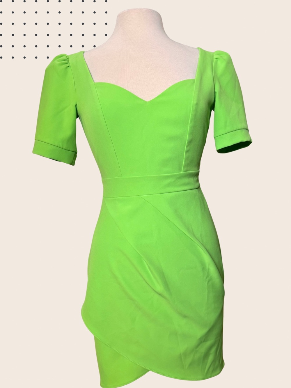 Malina Bonita Stunning Neon Green Sweetheart Wrap Mini Dress Size S Puff Sleeve